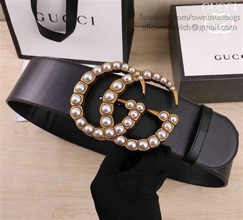 gucci wide belt with pearls.